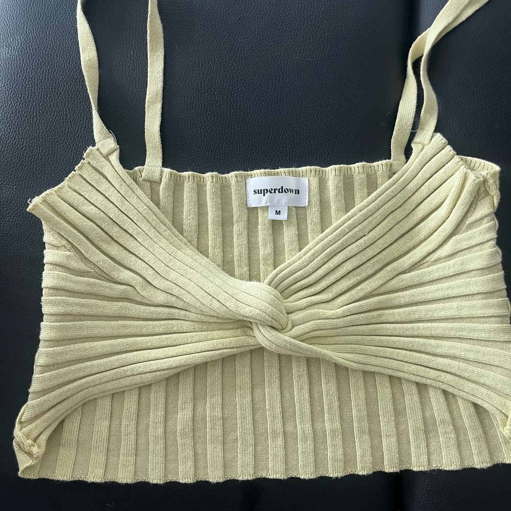 Superdown Beige Ribbed Twist Front Camisole